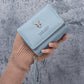 Portefeuille femme compact en cuir PU avec zip, rabat et dragonne multifonction