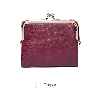 Portefeuille femme compact en cuir PU rétro avec fermoir clip et zip multifonction