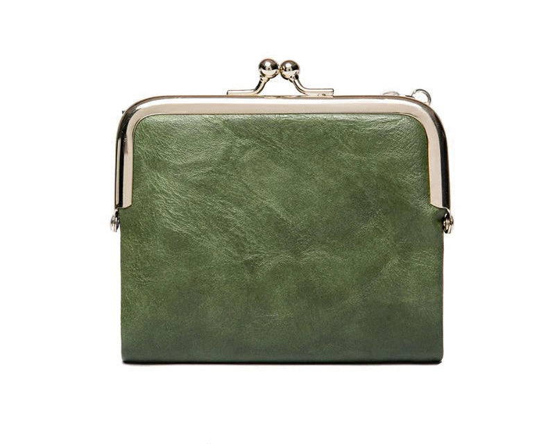 Portefeuille vintage en cuir pour femme avec fermoir Kiss Lock et grande capacité