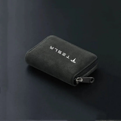Portefeuille porte-cartes zippé en cuir compact pour voiture Tesla avec grande capacité