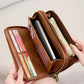 Portefeuille femme grande capacité PU vintage avec double zip et protection RFID