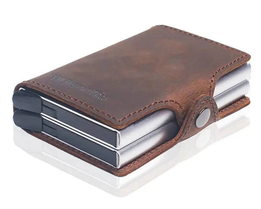 Portefeuille RFID en cuir véritable et aluminium avec porte-cartes sécurisé compact