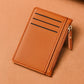 Porte-cartes slim en cuir PU avec fermeture zippée unisexe format compact