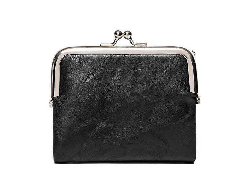 Portefeuille vintage en cuir pour femme avec fermoir Kiss Lock et grande capacité
