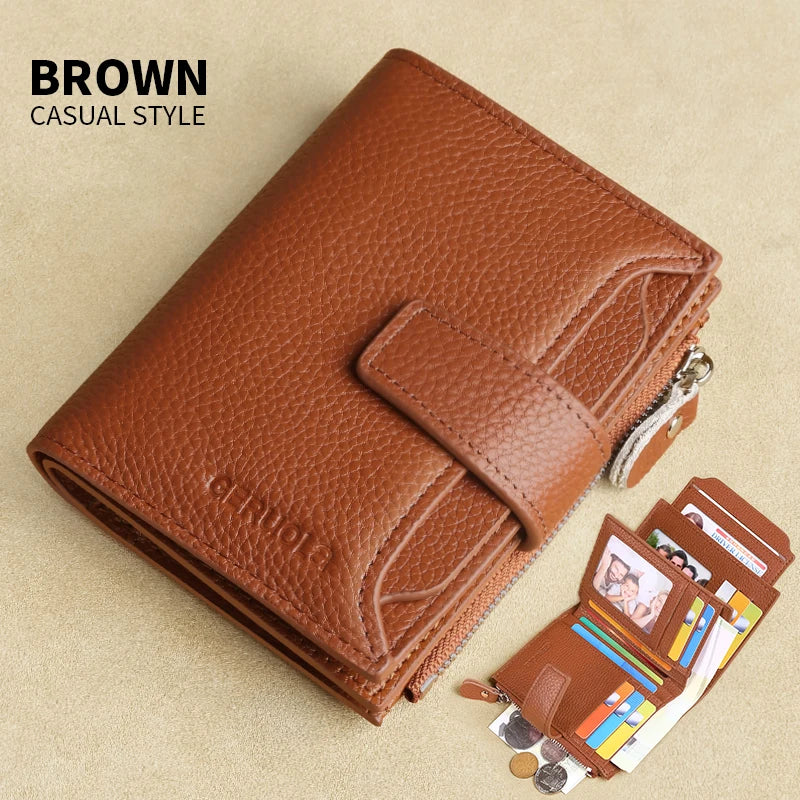 Portefeuille homme cuir véritable vintage RFID avec zip et porte-cartes multifonction