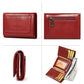 Portefeuille femme en cuir véritable compact avec porte-cartes et poche zippée