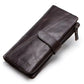 Portefeuille long en cuir véritable avec zip et bouton pression grande capacité unisexe