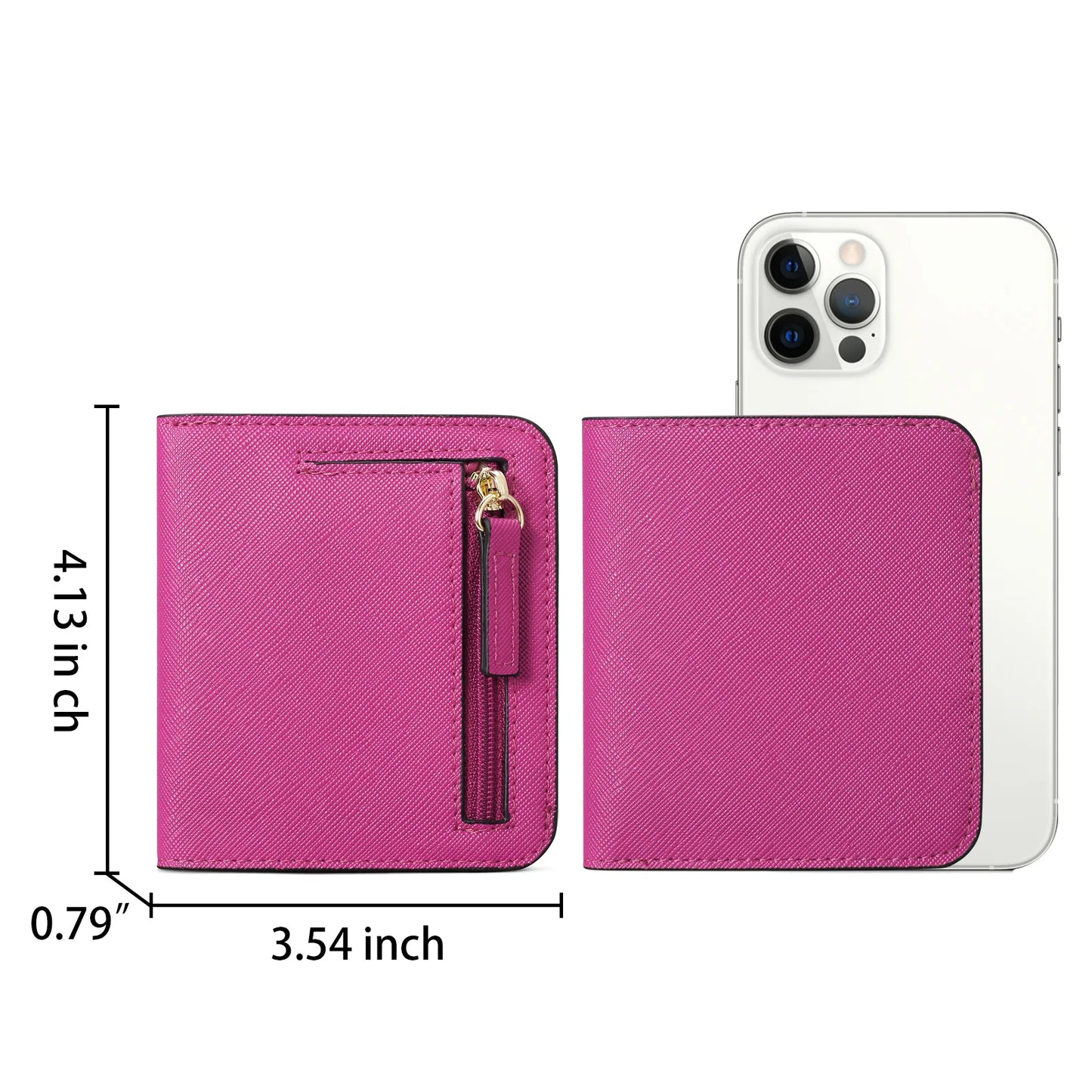 Portefeuille femme compact en cuir PU RFID avec bouton pression et porte-cartes sécurisé