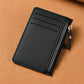 Porte-cartes slim en cuir PU avec fermeture zippée unisexe format compact