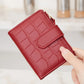 Portefeuille femme compact en cuir PU effet crocodile avec rabat et bouton pression