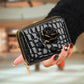 Portefeuille compact femme à double zip en similicuir avec motif chat et porte-cartes