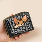 Portefeuille compact femme à double zip en similicuir avec motif chat et porte-cartes