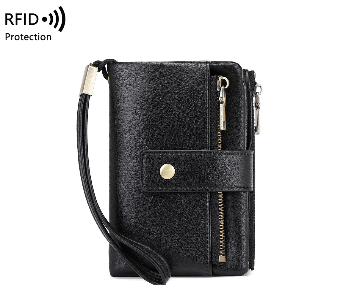 Portefeuille femme RFID en similicuir avec porte-cartes et porte-monnaie zippé