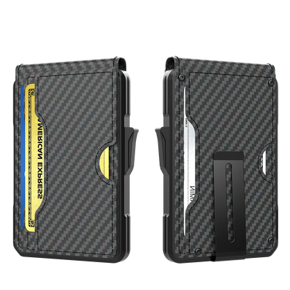 Portefeuille RFID aluminium homme avec pop-up et pince à billets design ultra fin
