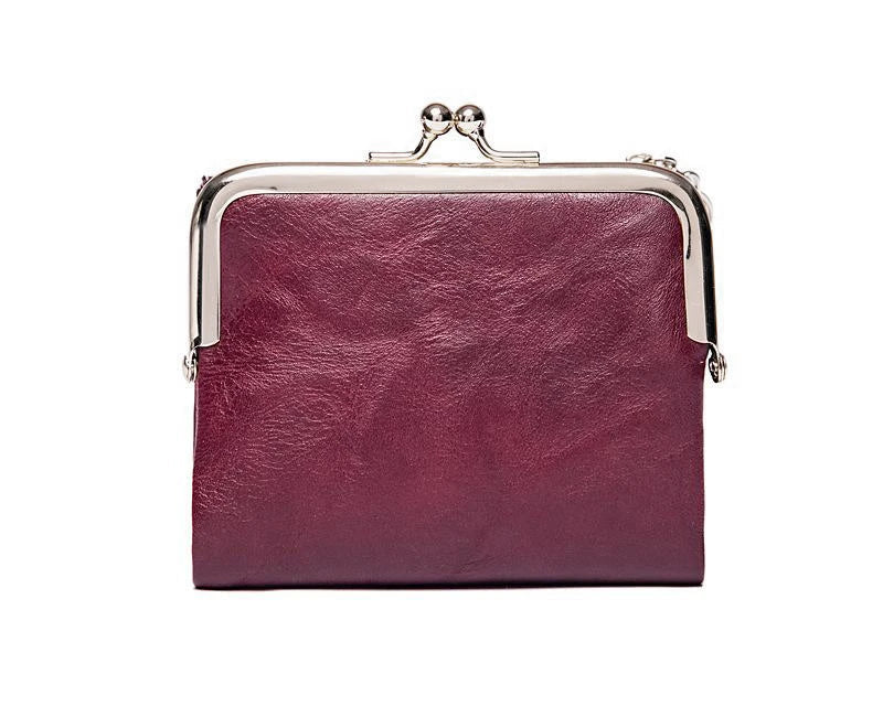 Portefeuille vintage en cuir pour femme avec fermoir Kiss Lock et grande capacité