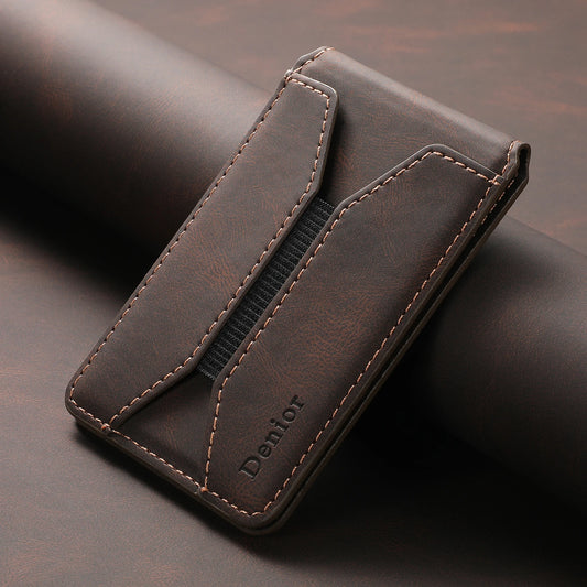 Porte-cartes magnétique cuir PU minimaliste avec élastique pour smartphone