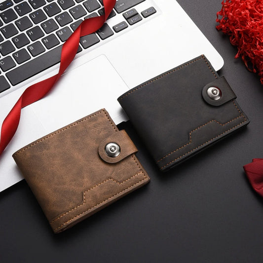 Portefeuille court en cuir PU pour homme avec porte-cartes et monnaie