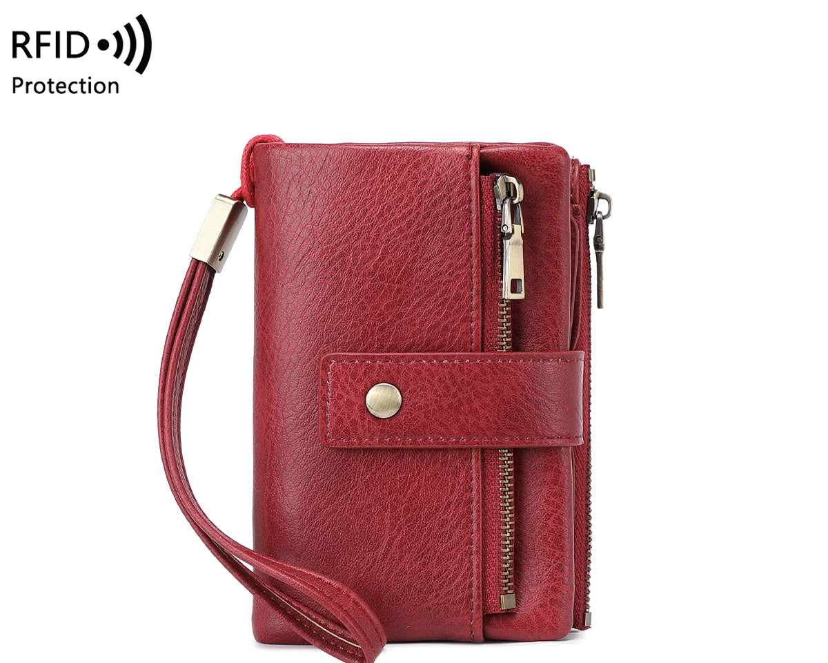 Portefeuille femme RFID en similicuir avec porte-cartes et porte-monnaie zippé