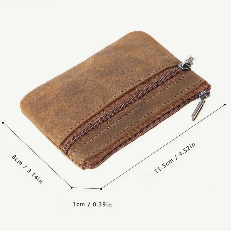 Porte-monnaie rétro en cuir véritable avec porte-clés intégré - style vintage