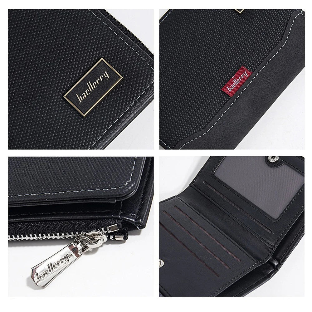 Portefeuille homme compact en cuir PU vintage avec zip, RFID et porte-cartes multifonction