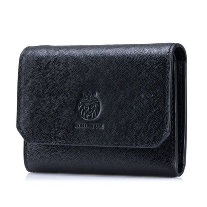 Portefeuille homme trifold en cuir véritable avec RFID, bouton pression et poche zippée