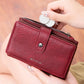 Portefeuille femme compact cuir PU RFID triple volet avec zip et bouton pression