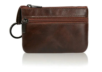 Porte-monnaie rétro en cuir véritable avec porte-clés intégré - style vintage