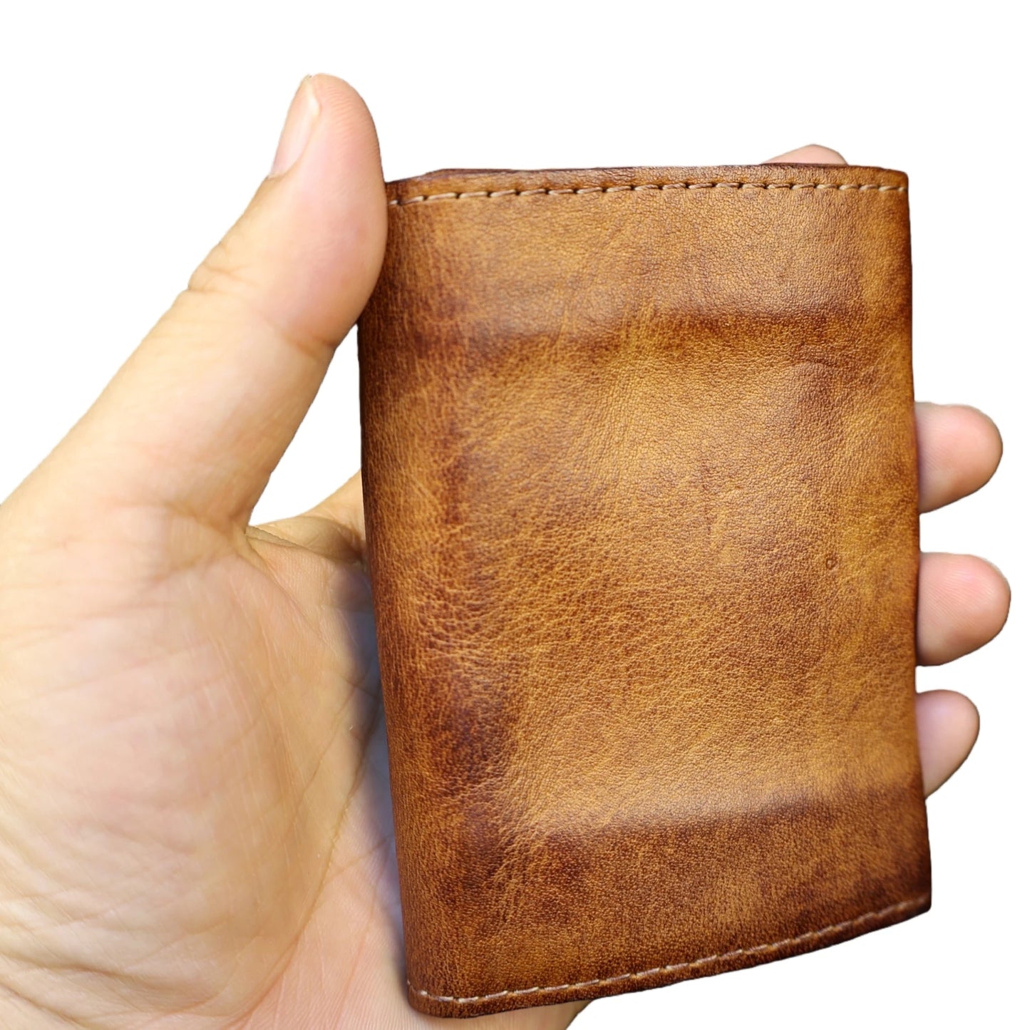 Portefeuille compact en cuir véritable vintage unisexe avec porte-cartes et porte-monnaie