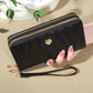 Portefeuille long femme en cuir PU avec double zip, dragonne et grande capacité élégante