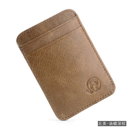 Porte-cartes en cuir véritable vintage compact avec multi-emplacements pour cartes