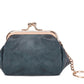 Mini porte-monnaie rétro en cuir PU avec fermoir Kiss Lock et porte-clés intégré
