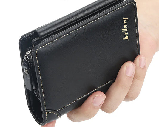 Portefeuille homme en cuir PU compact avec zip et porte-cartes multifonction élégant