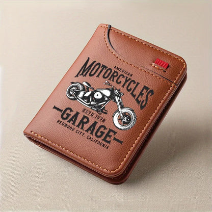 Portefeuille homme style biker en cuir PU rétro avec porte-cartes compact