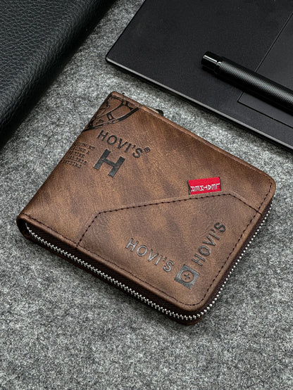 Portefeuille homme compact en cuir PU avec fermeture zippée et porte-cartes slim