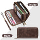 Portefeuille femme grande capacité PU vintage avec double zip et protection RFID