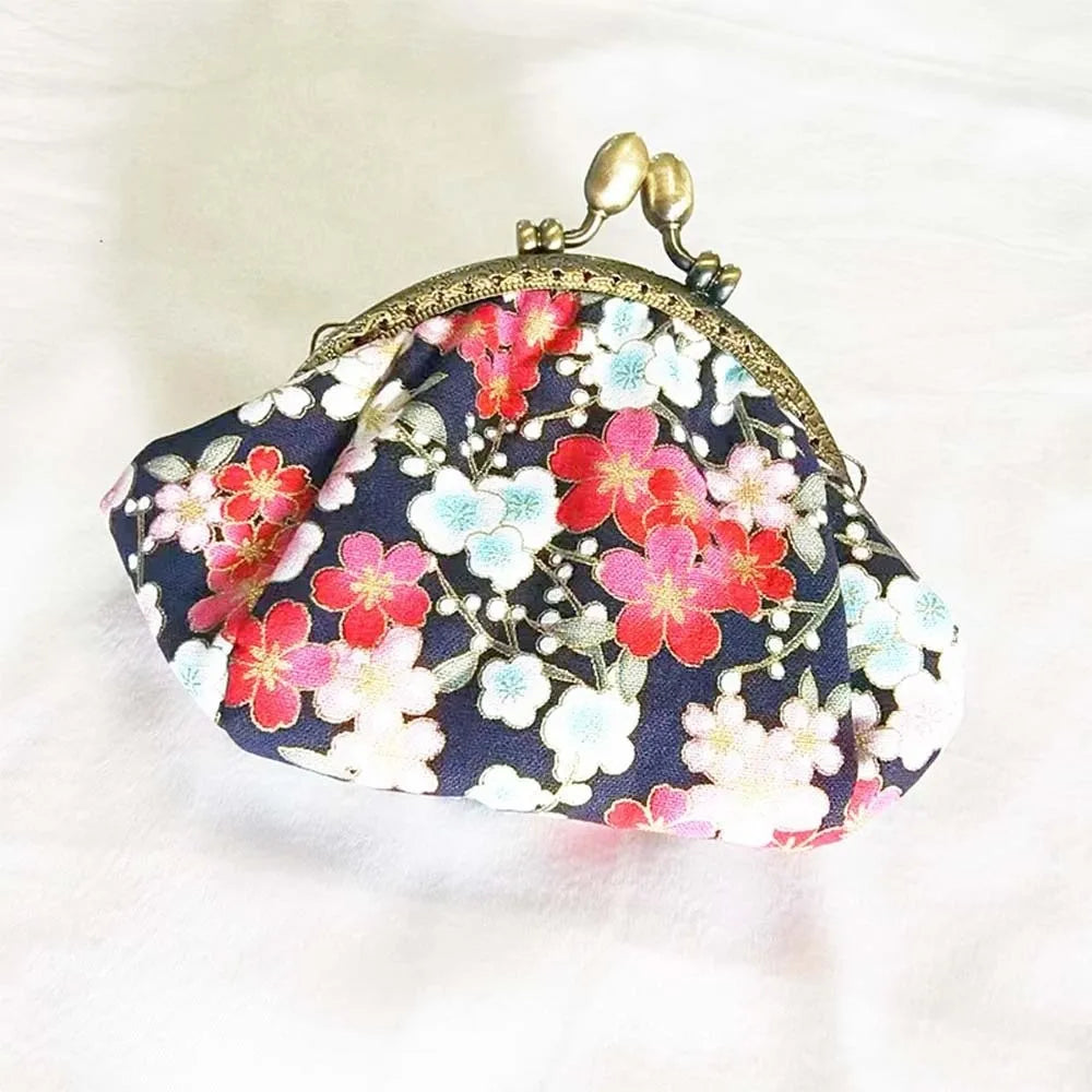 Porte-monnaie vintage à fermoir clic-clac en toile fleurie pour femme