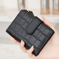 Portefeuille femme compact en cuir PU effet crocodile avec rabat et bouton pression