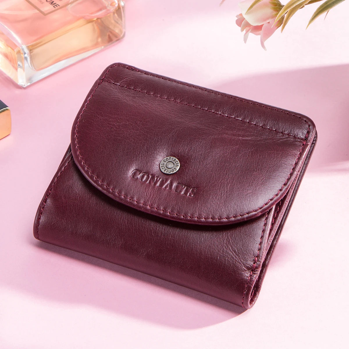 Petit portefeuille en cuir véritable pour femme et homme avec porte-monnaie