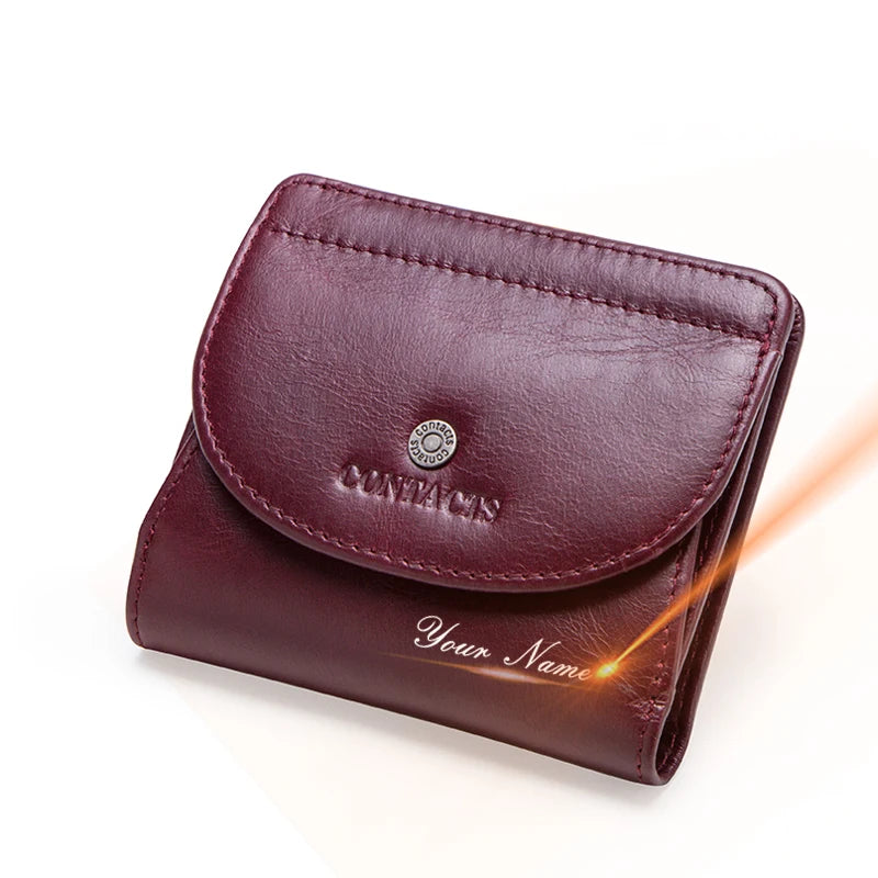 Petit portefeuille en cuir véritable pour femme et homme avec porte-monnaie