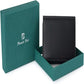 Portefeuille homme cuir véritable trifold compact avec porte-monnaie bouton pression