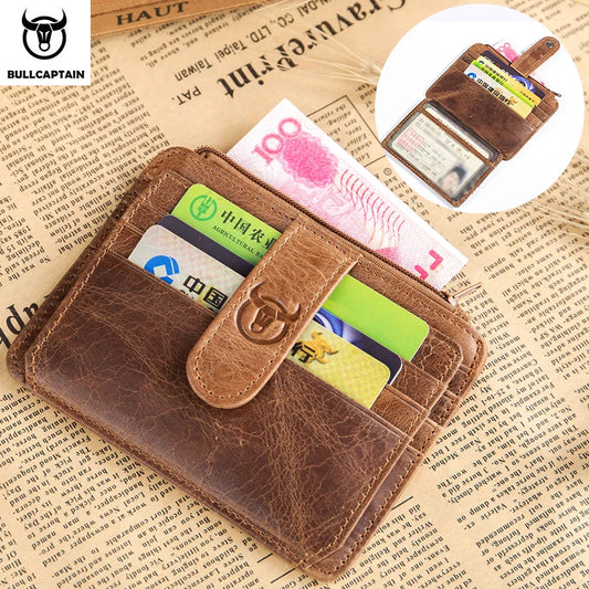 Porte-carte en cuir véritable avec blocage rfid et poche zippée