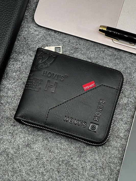 Portefeuille homme compact en cuir PU avec fermeture zippée et porte-cartes slim