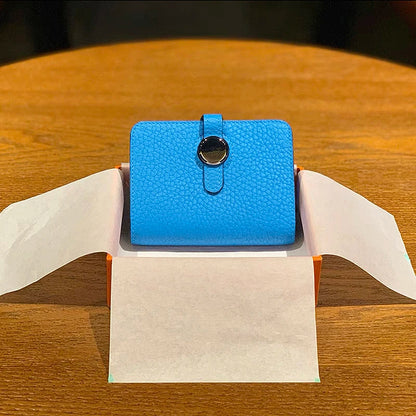 Porte-carte en cuir de vachette grainé avec fermoir rotatif - luxe unisexe