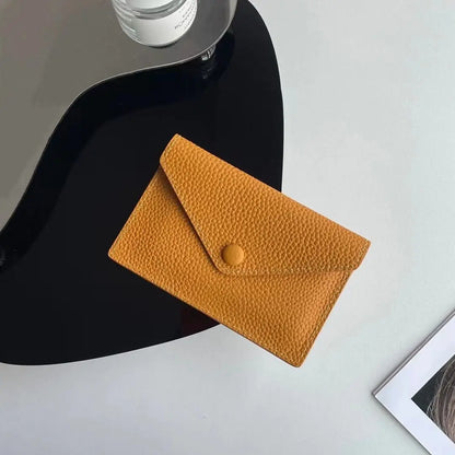 Porte-cartes enveloppe en cuir de vachette véritable style coréen pour femme