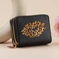 Mini portefeuille double zip pour femme avec motifs léopard et cerise