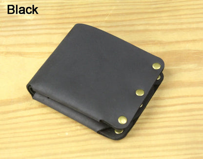 Portefeuille en cuir véritable pour homme – Portefeuille court en cuir avec rivets, porte-cartes et porte-monnaie