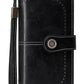 Portefeuille long anti-theft en cuir pu avec fermeture éclair et dragonne pour femme