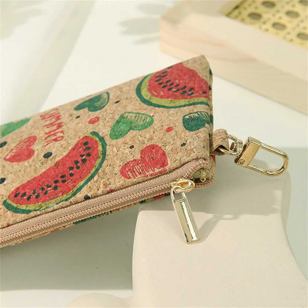 Portefeuille porte-monnaie en liège avec porte-clés zippé compact unisexe vintage