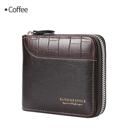 Portefeuille homme compact en cuir PU avec zip RFID et porte-cartes multifonction