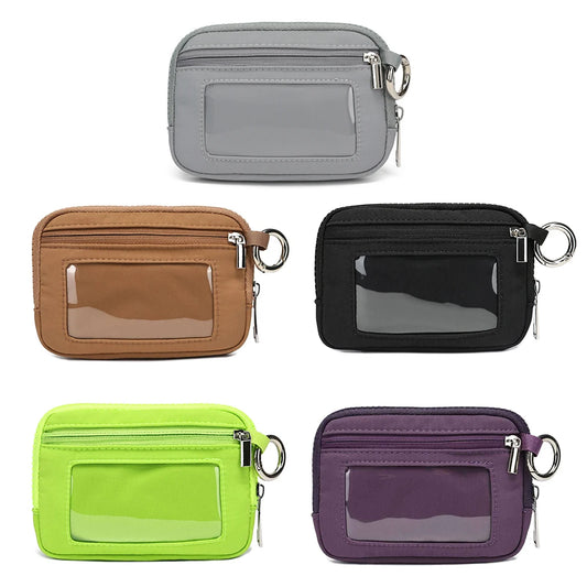 Porte-monnaie en toile polyester zippé avec fenêtre ID et porte-clés